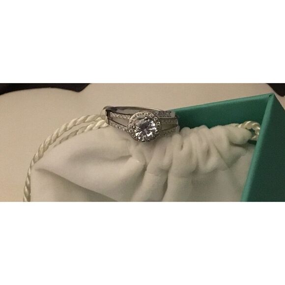 3Ct. Round & Pave Sim Diamond Halo Design Split Shank Engagement Ring Sz 9 - Picture 1 of 5